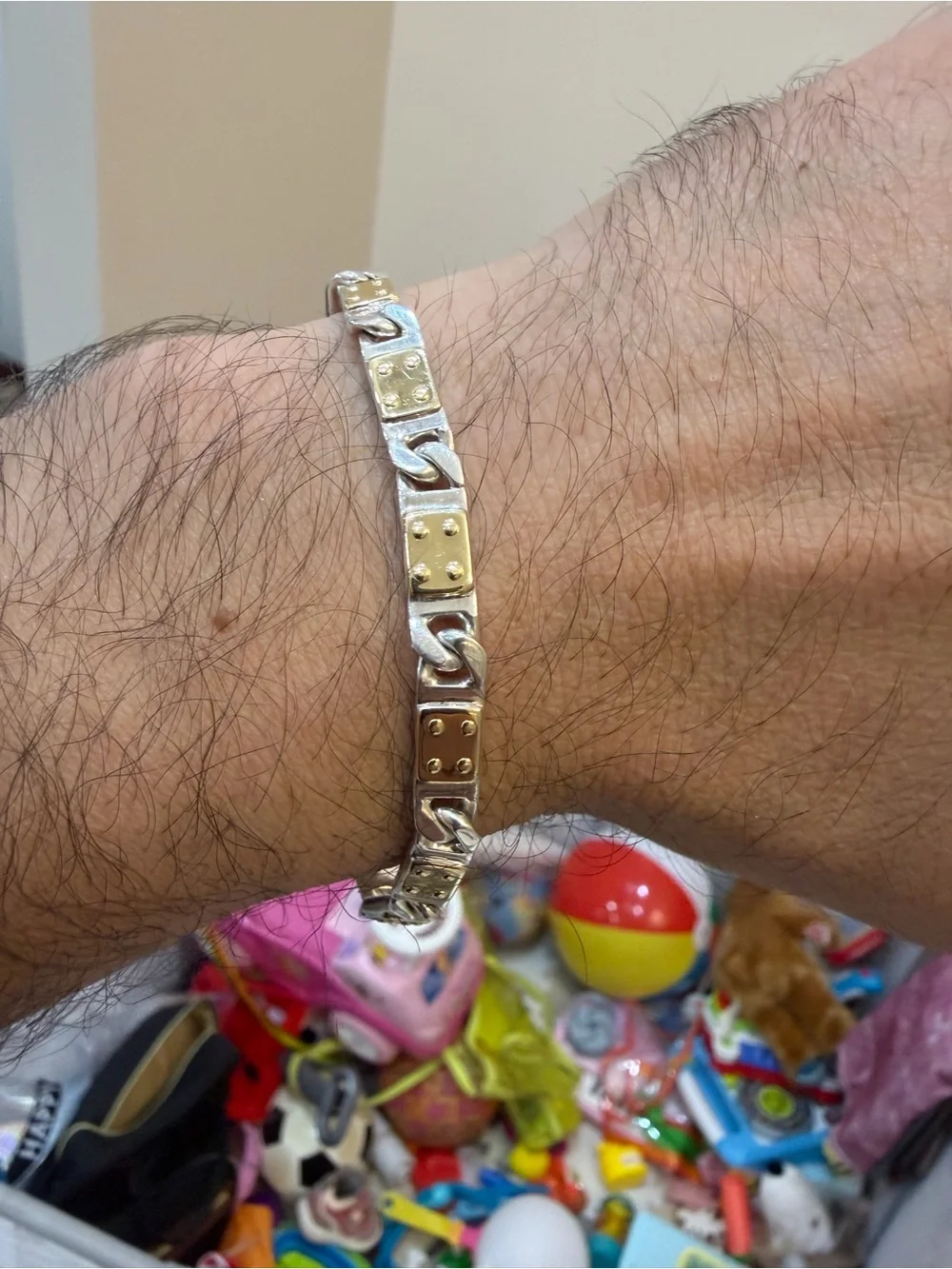 Italian Mens Sterling Silver Solid 18K Gold Link Bracelet 25.2g Heavy 925 750